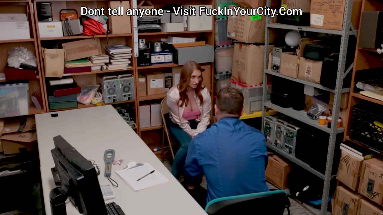 suspect chubby brunette interrogated by a security officer