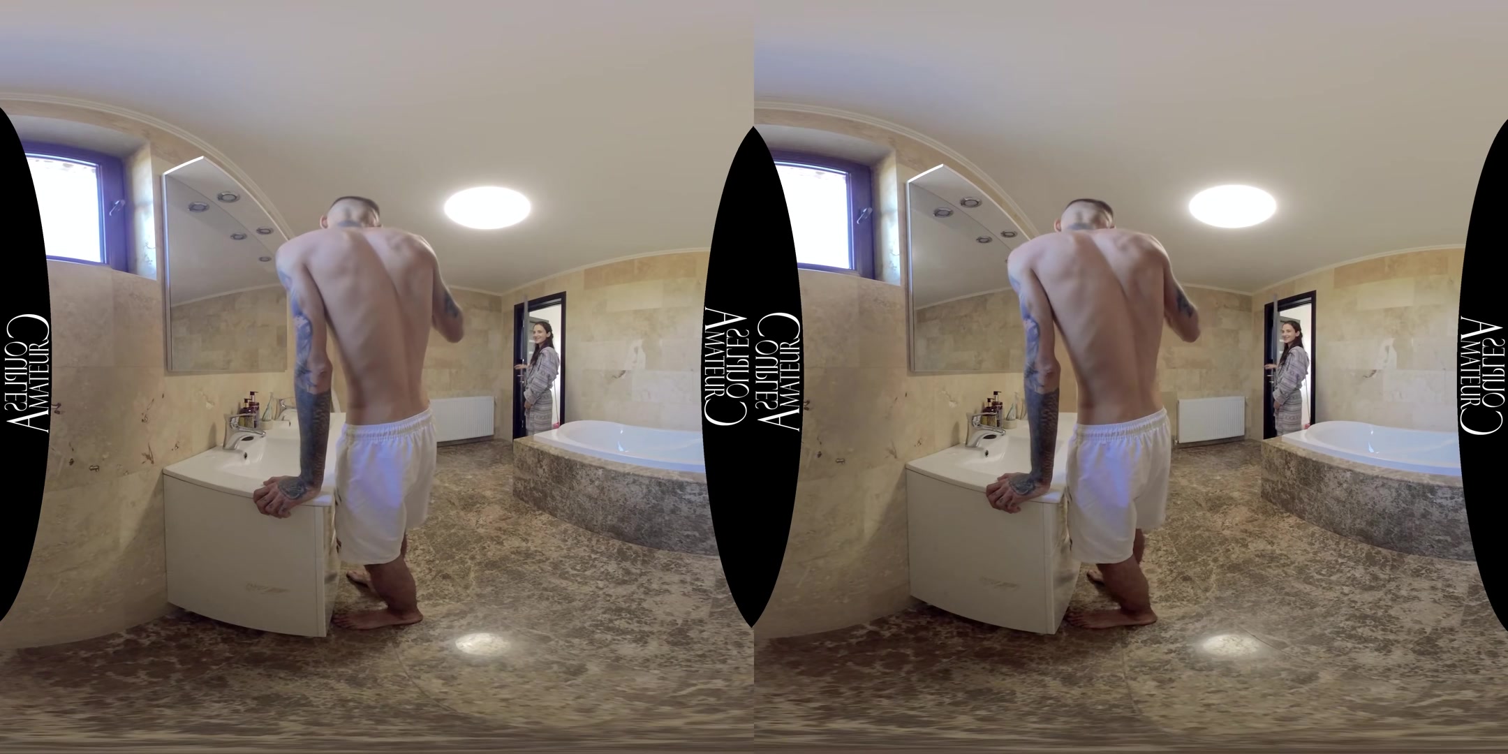 Skinny Brunette Morning Bathroom Sex - AmateurCouplesVR