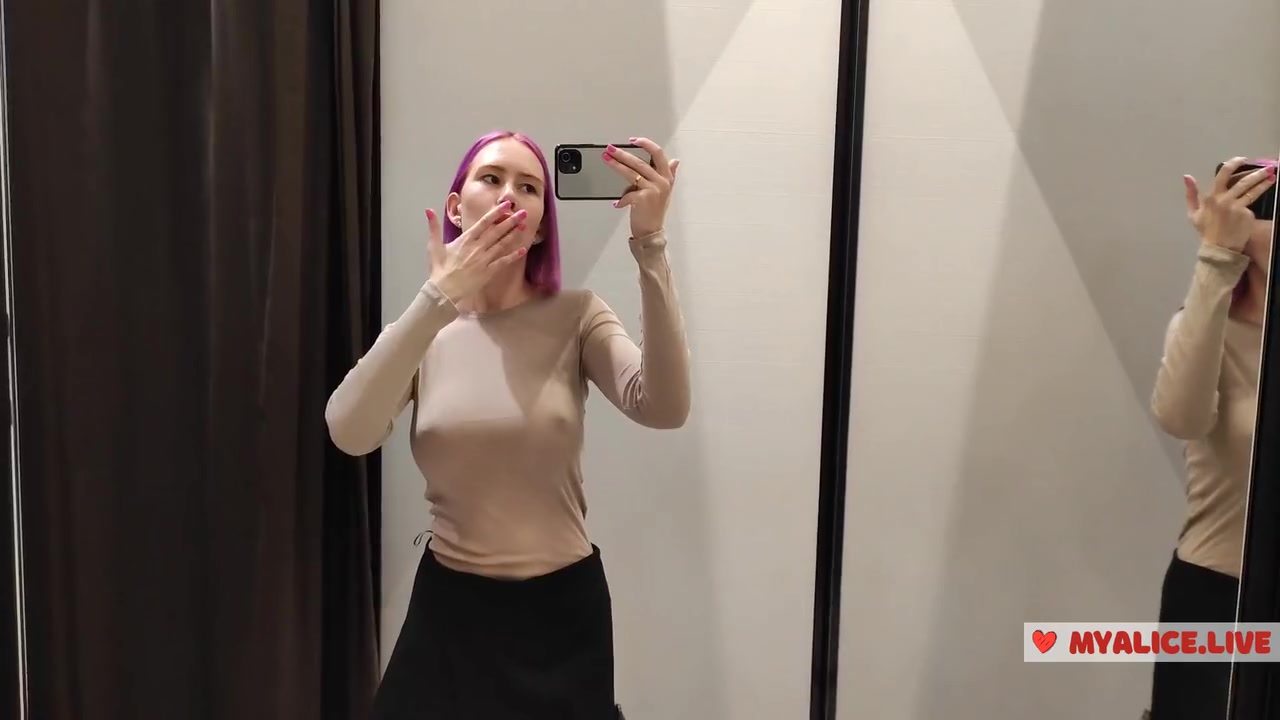 Try On Haul Sweaters In The Big Tits Beauty Pulls On Clothes. View During Fitting