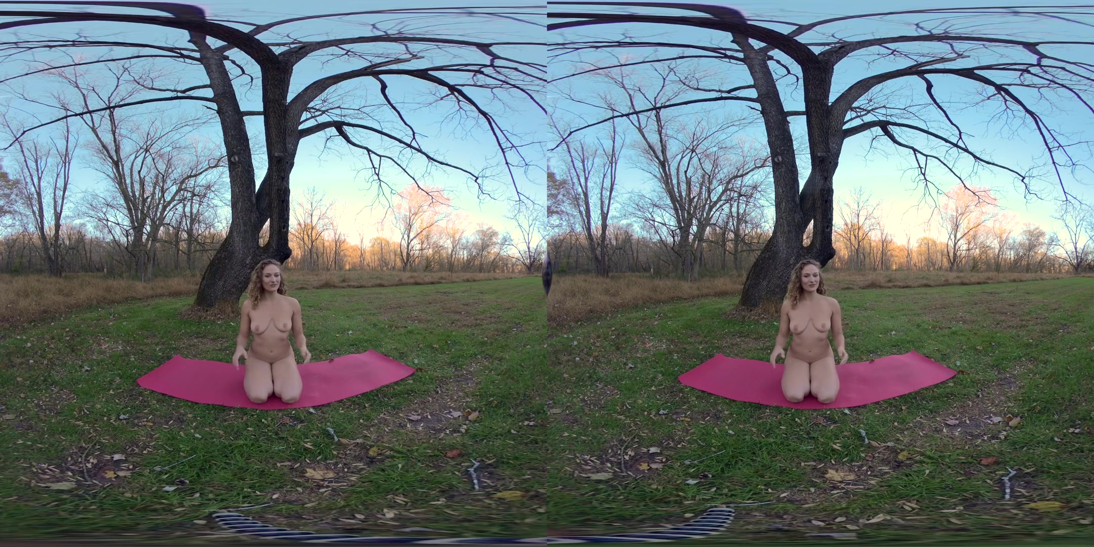Guided Naked Yoga in Nature: Release Stress - Amateur Cutie in the Woods Outdoor Solo Scene