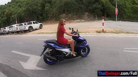 Big round ass Thai GF motobike ride and hardcore fuck at home