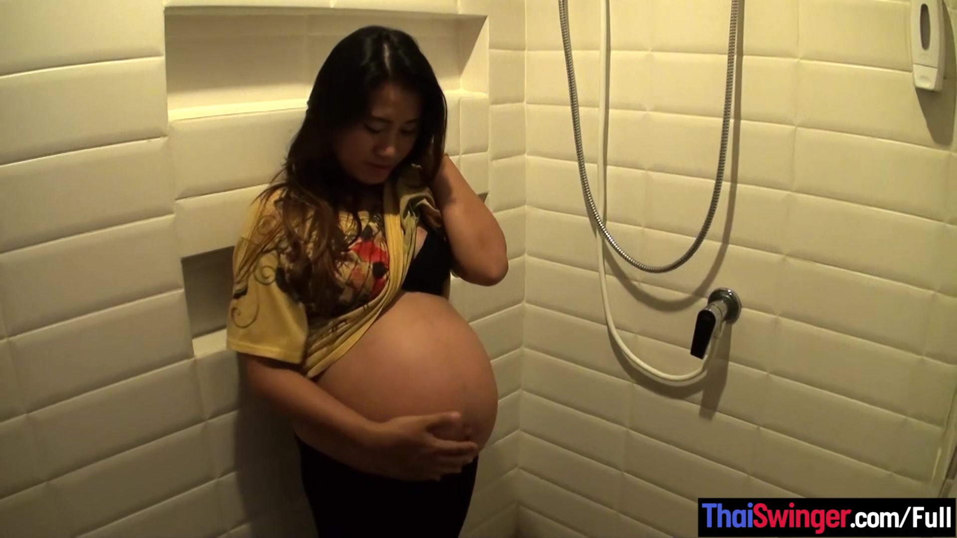 Huge belly 40 weeks pregnant Thai MILF Pat horny fucking in POV