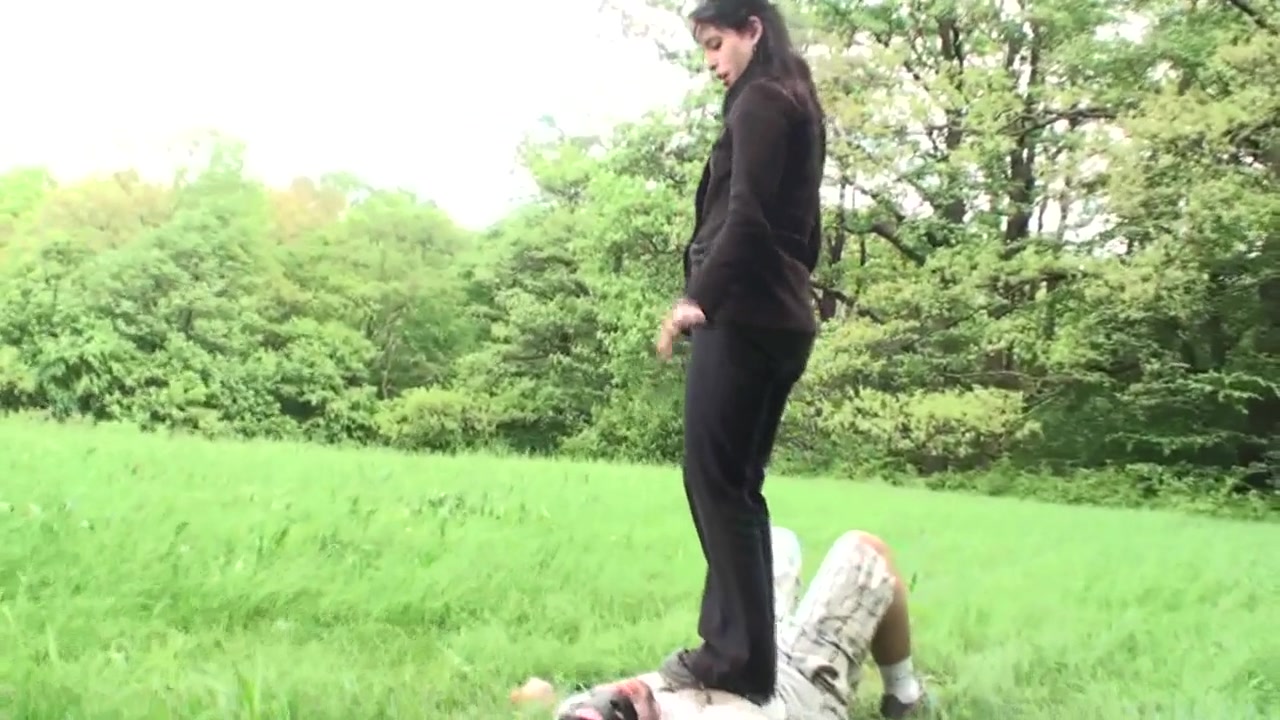 Outdoor trampling punishment with muddy shoes by Femdom Austria