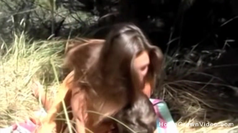 Cute couple strip completely nude and fuck outdoors