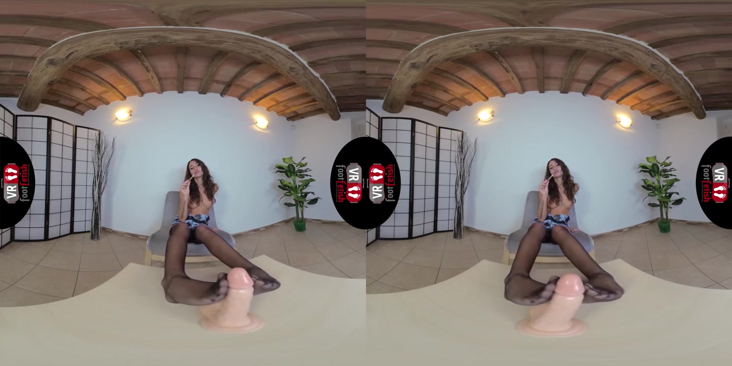Sexy Thena In Black Hold-ups Plays With A Realistic Dildo - VRFootFetish