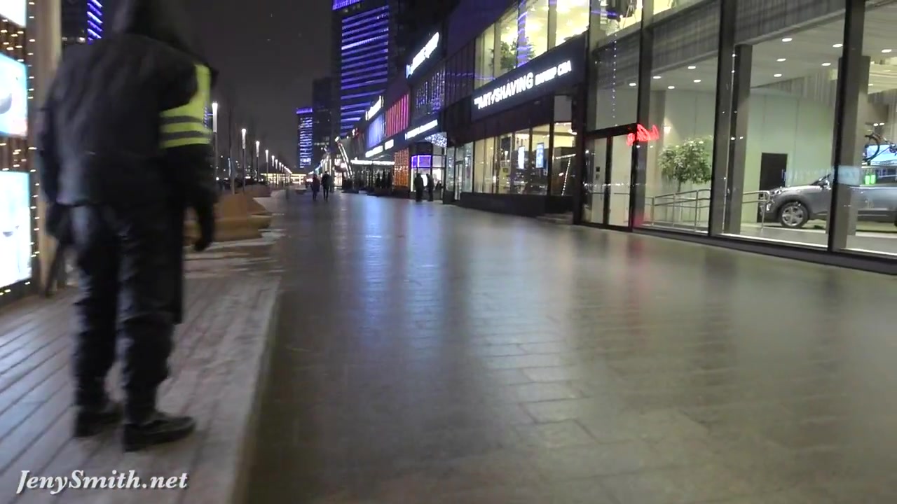Jeny Smith naked in snow fall walking through the city