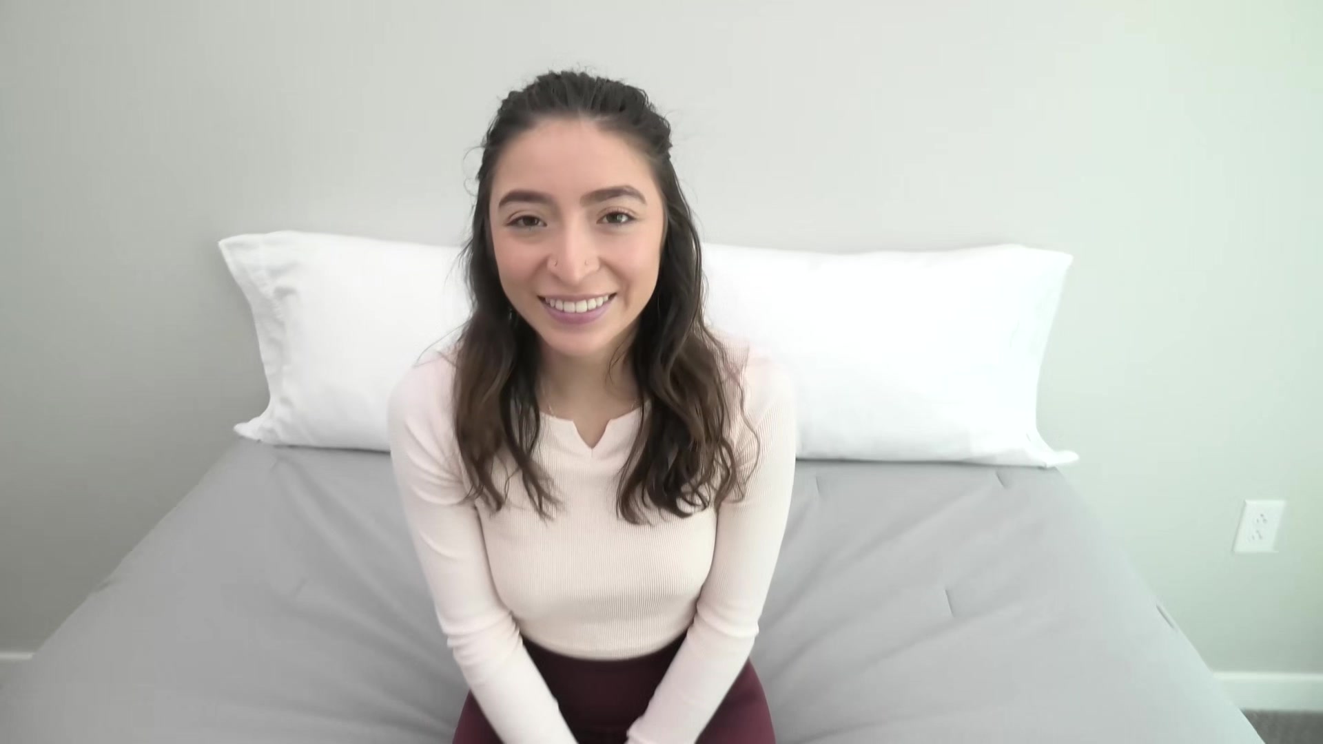 Cute teen 18+ amateur with tan lines makes her first amateur porn