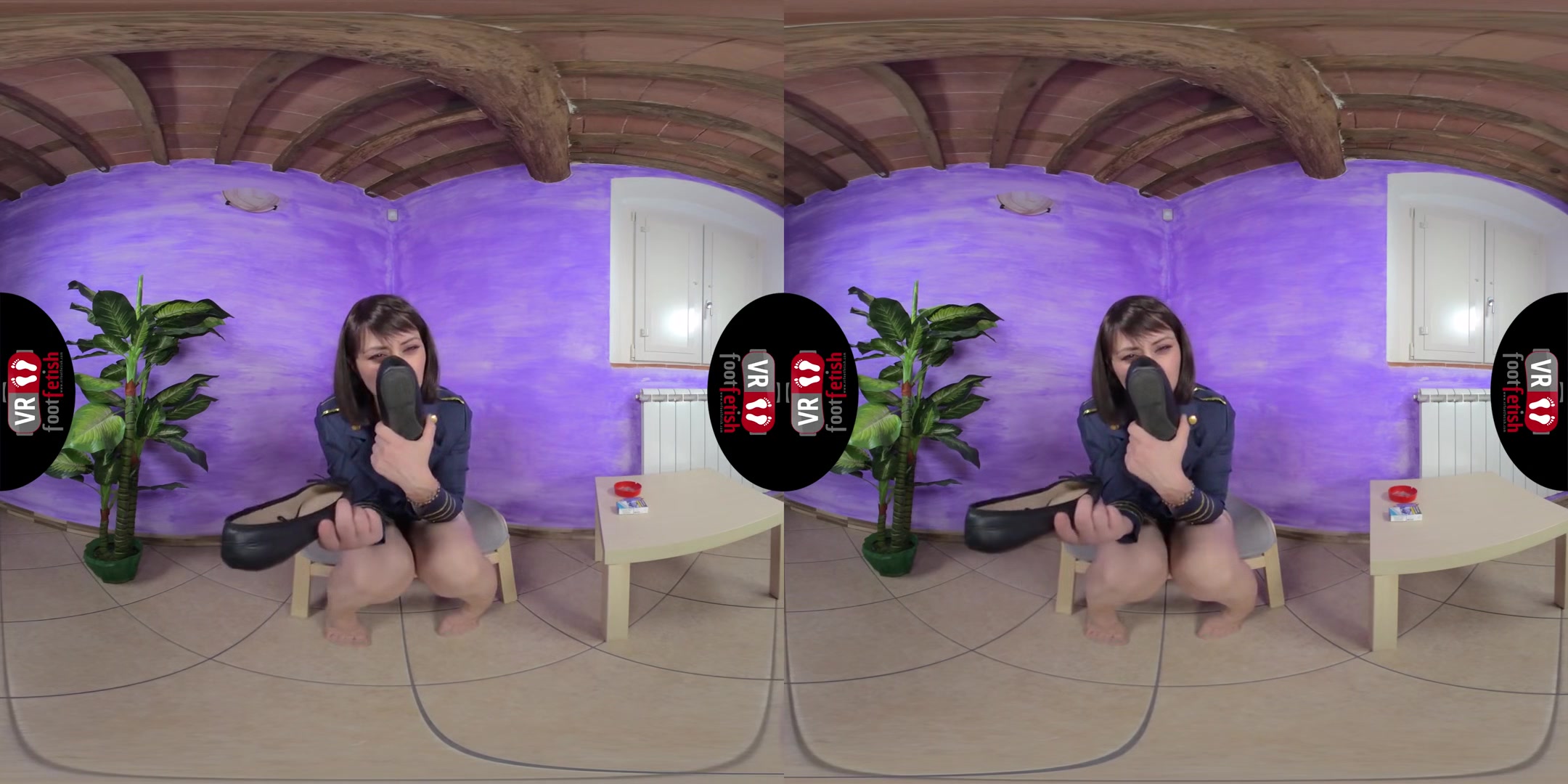 Stunning Flight Attendant Ammalia Sniffs Her Smelly Feet - Leg and Stocking Fetish VR Solo