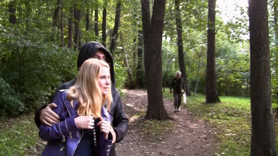 Blonde gets naked and has sex in public