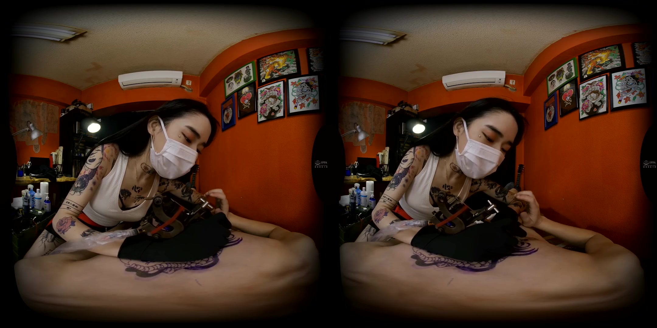 Temptation Tattoo Shop; Tattooed Japanese Babe Handjob Blowjob and Cowgirl Sex