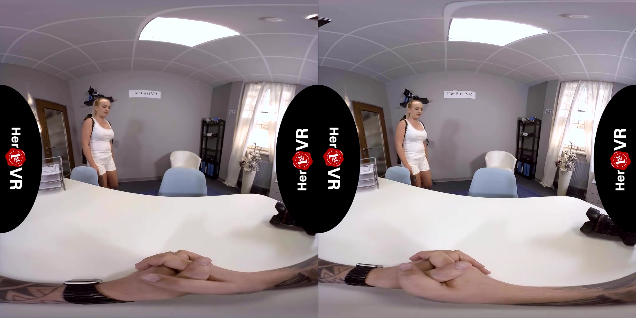 Nicole - First VR Casting; striptease solo masturbation audition blonde big tits curvy