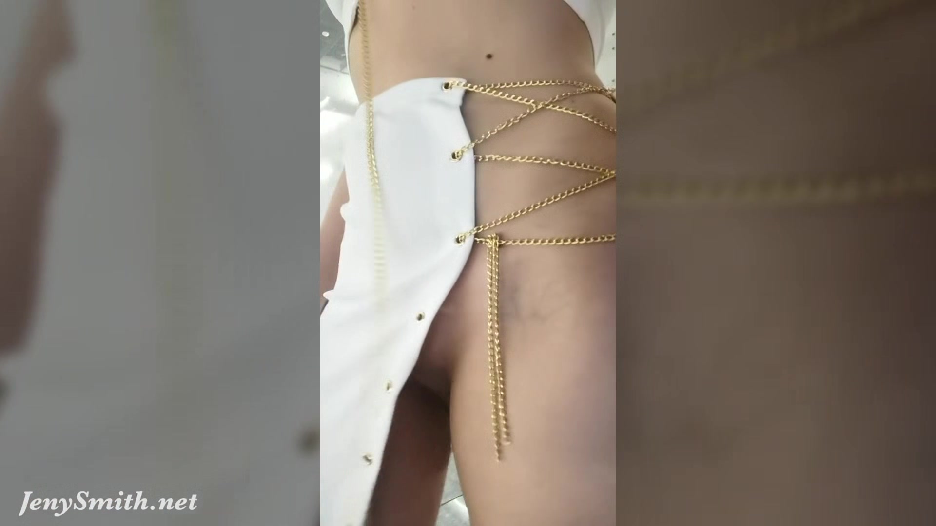Jeny Smith tests her new suit. Flashing in public
