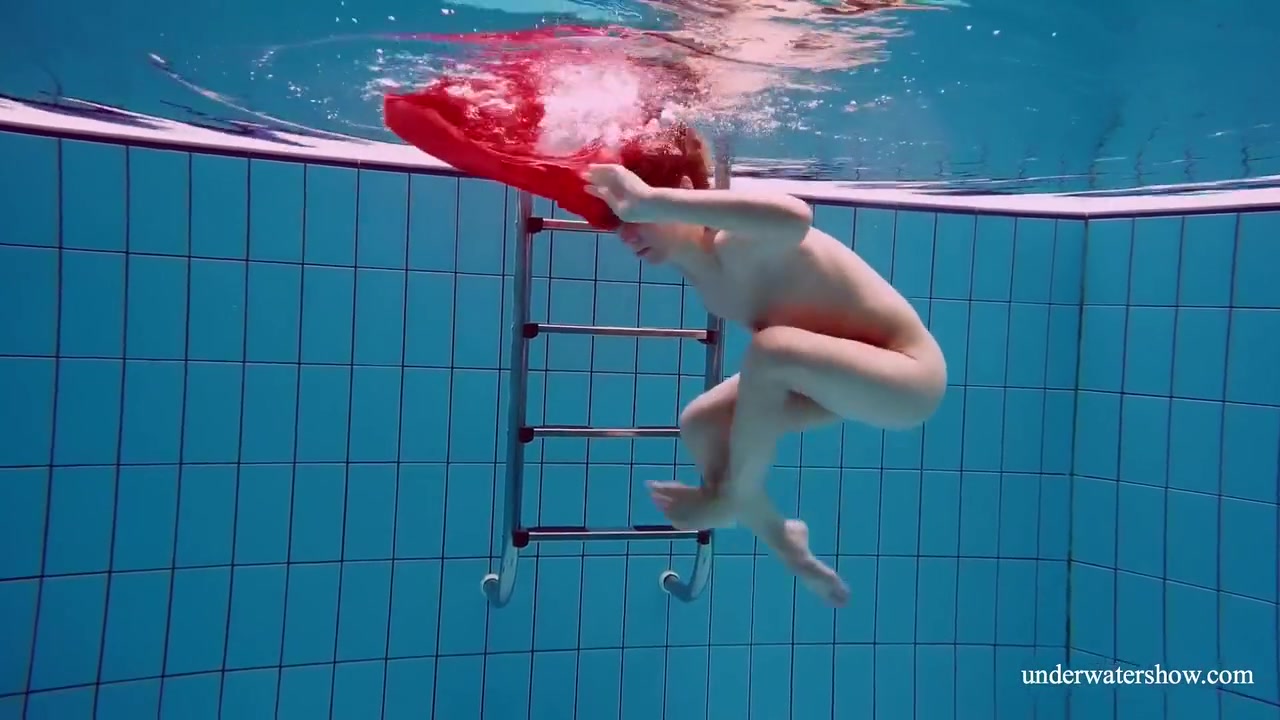 Red Long Dress And Big Tits Floating In The Pool