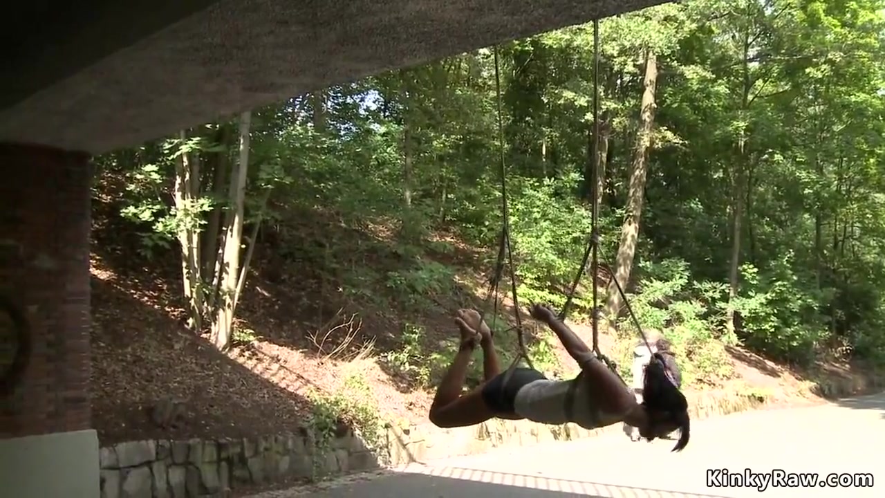 Gagged Slut Suspended From A Bridge