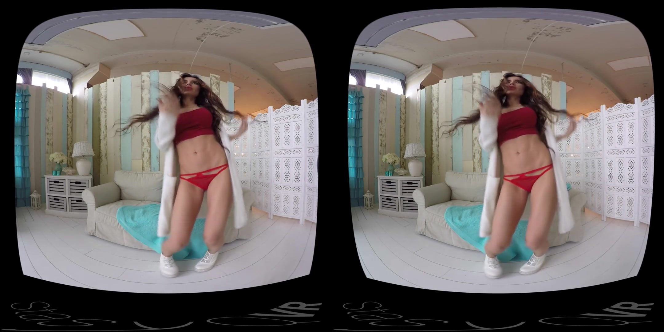 PhenyQ in Fit, Busty Brunette Strips - StasyQVR