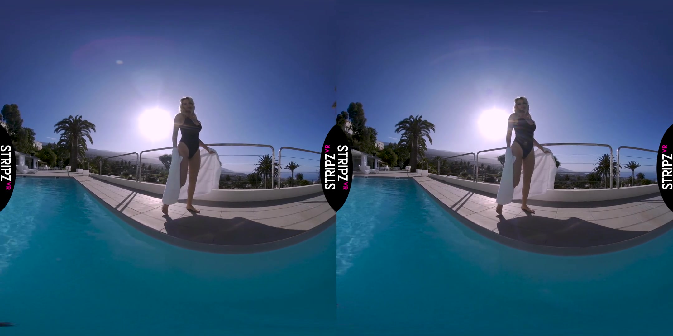 Take a Dip - Blonde with Long Legs Goes Skinny Dipping in the Pool
