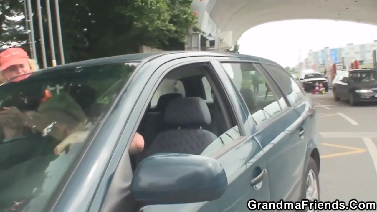 Blonde Old Woman Pleases Two Strangers In The Fields