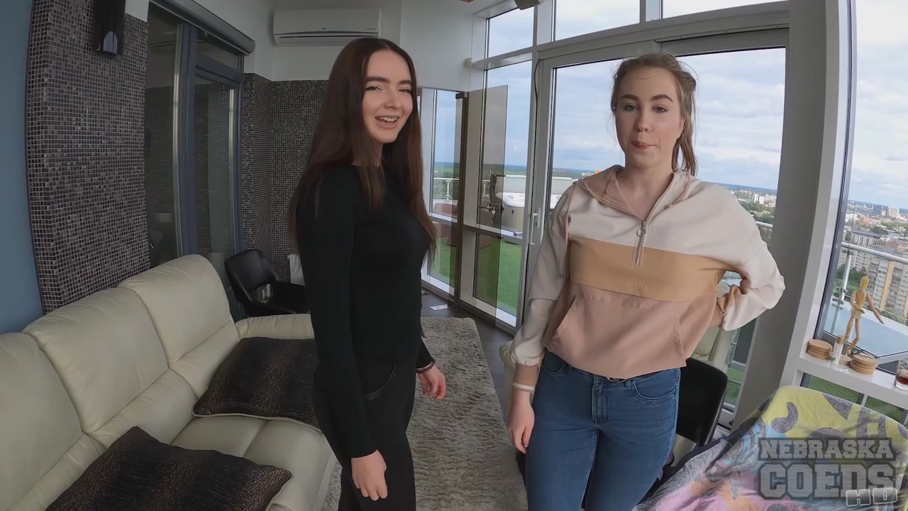 Two Of The Hottest Barely Legal 18yo teens 18+ Sucking Dick Between The Scenes Double Blowjob With Cum