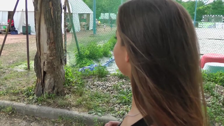 Nasty brunette in public blowjob