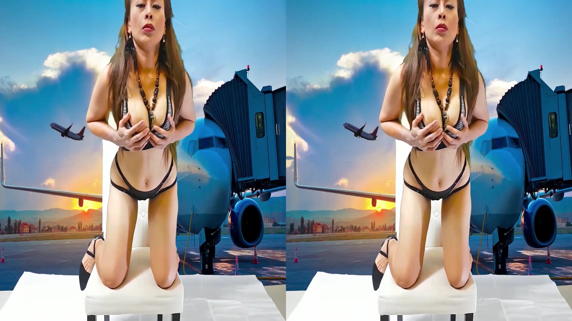 Princess Hola in Sizzling Hot Brunette Gets Naked in Front of a Plane - VRpussyVision