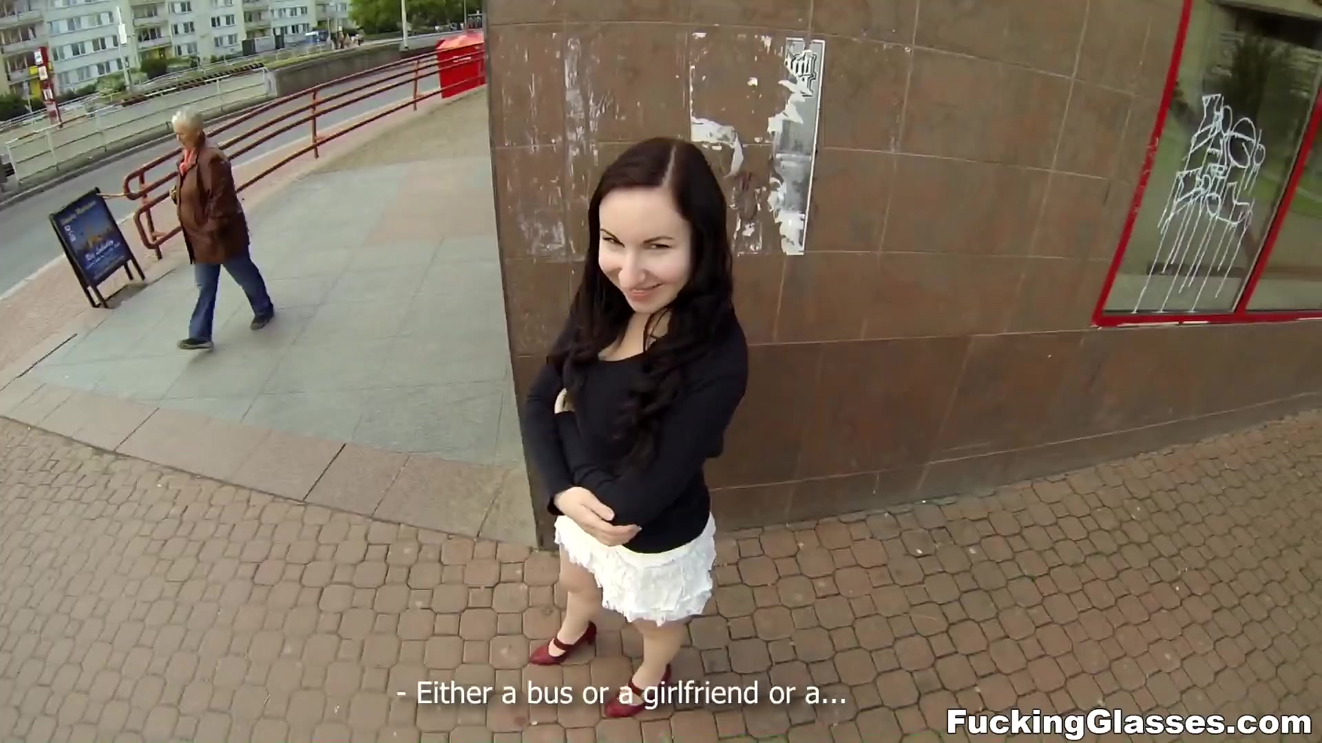 Fucking Glasses - Out-of-town gal fucked outside