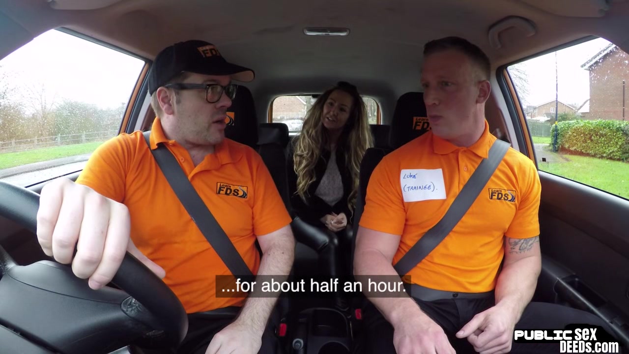MILF big titted driver doggy styled by instructor in car