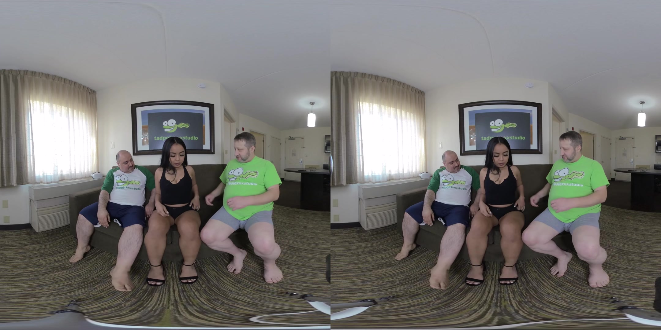 Luna Mills Fuck Two Older Guys on the Couch - TadPoleXXXStudio