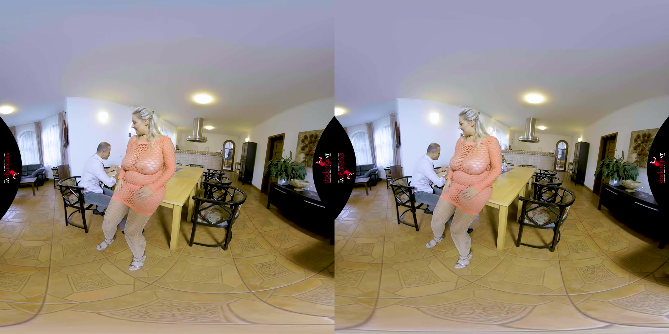 Fucking In Fishnets - BBW with Big Tits Bent Over the Counter 3D Porn