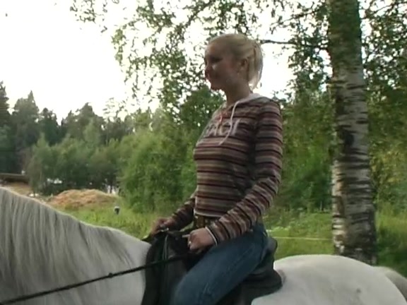 Golden-Haired Russian Hotty team-fucked in the barn