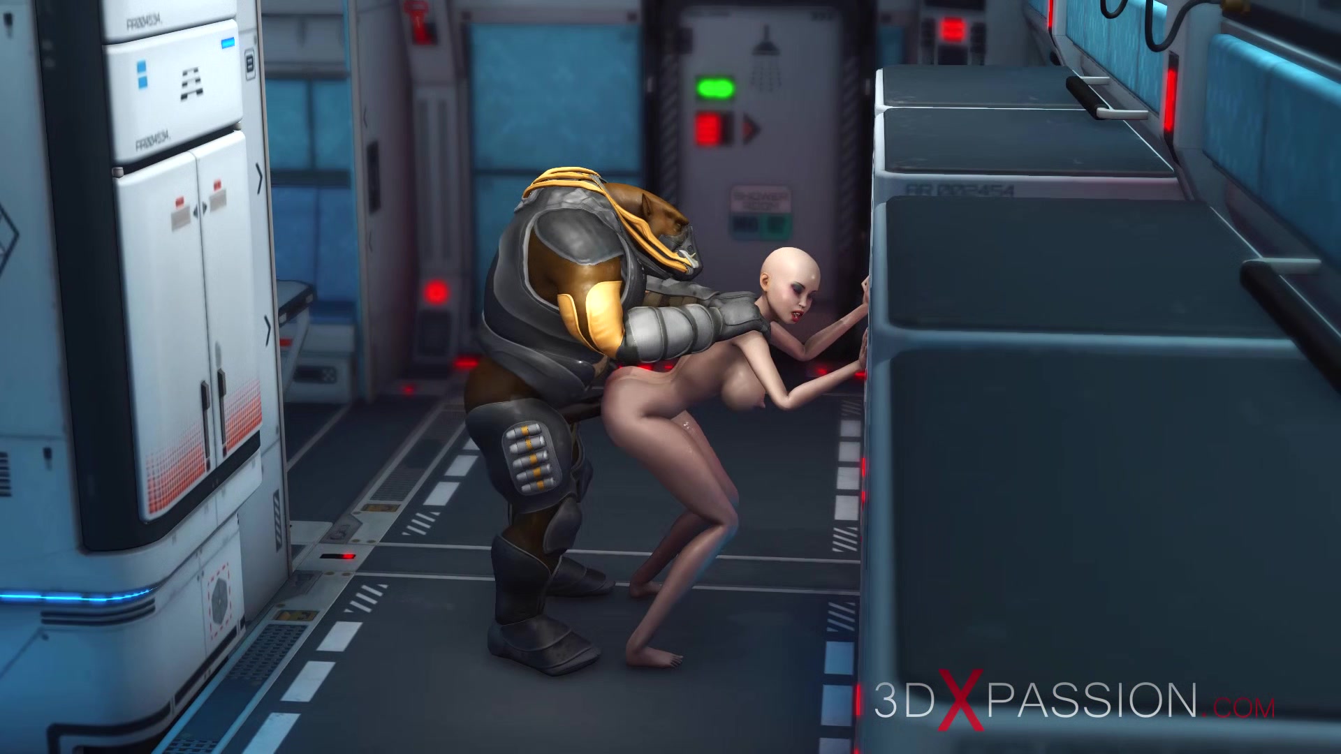 Mars base camp. Super hot sexy girl has hard anal sex with alien monster