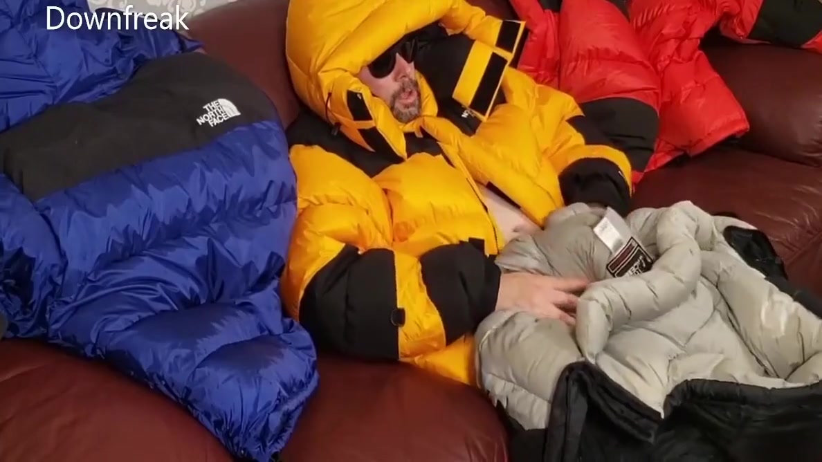 Humpingnorth Face Baltoro Down Jackets On Leather Couch Sofa