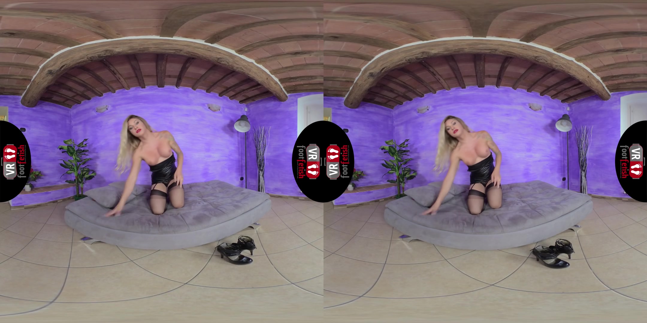 Sexy Mistress Noemi Blonde Teases You With Her Nyloned Feet - VRFootFetish