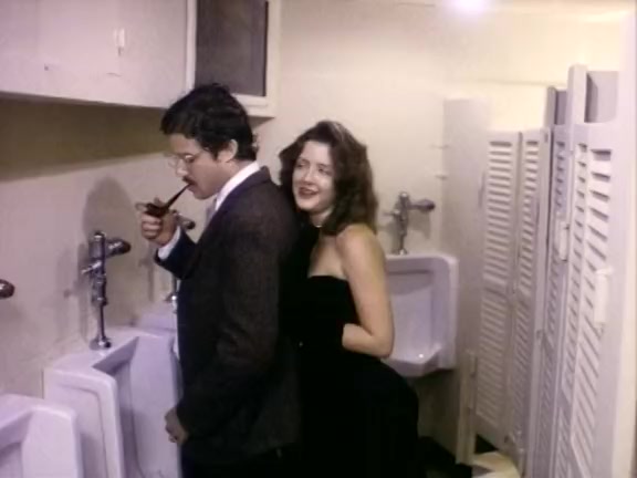 Incredibly hawt classic porn scene in a shitter stall