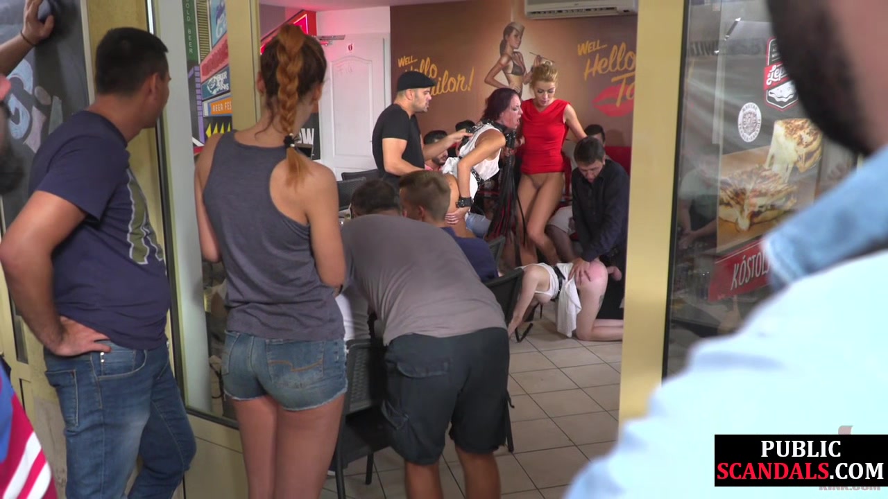 Public pissed sluts fucked in orgy in front of