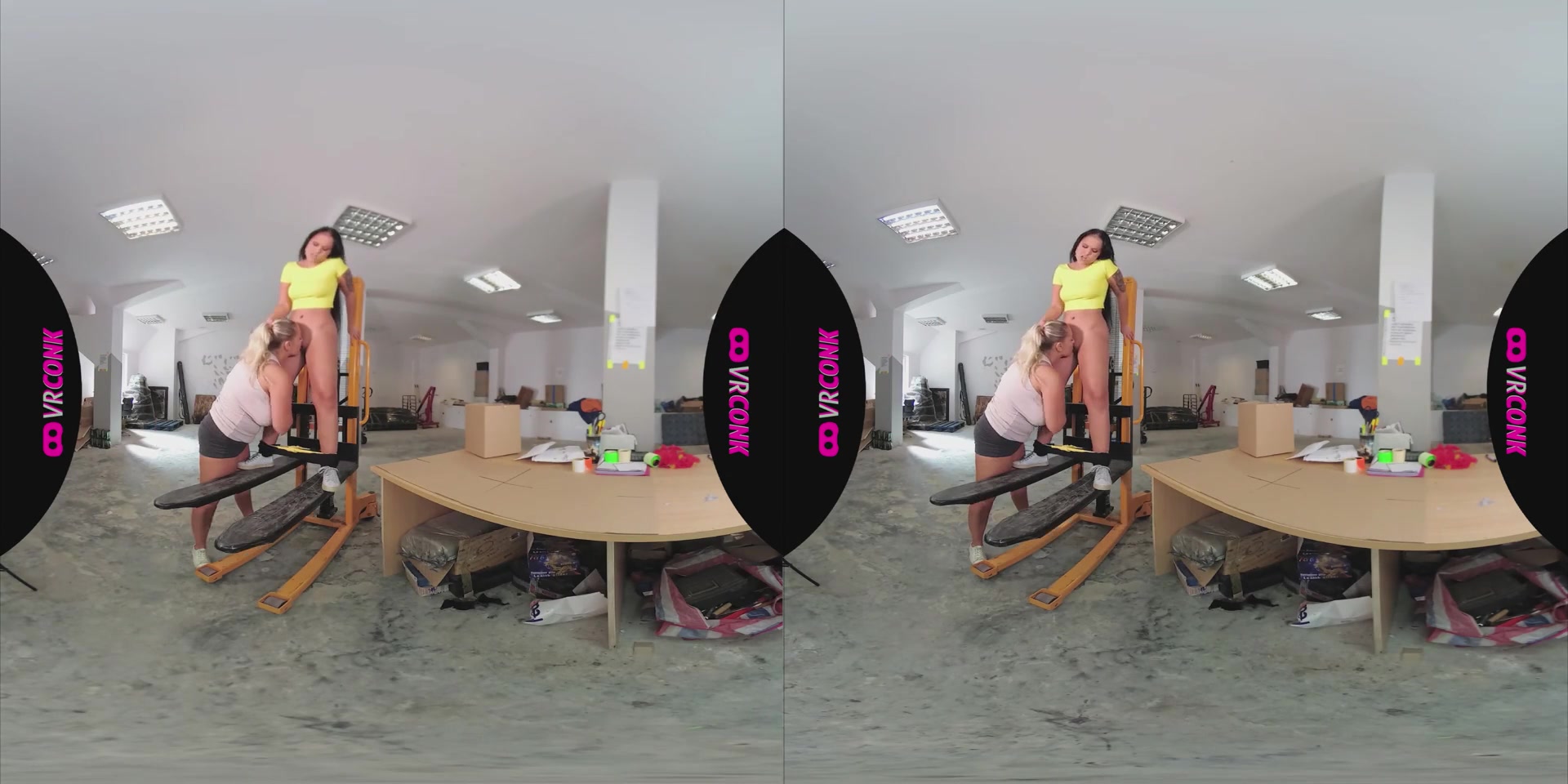 Krystal Swift & Jennifer Mendez in Lesbian Forklift - VR Porn Video - VRConk