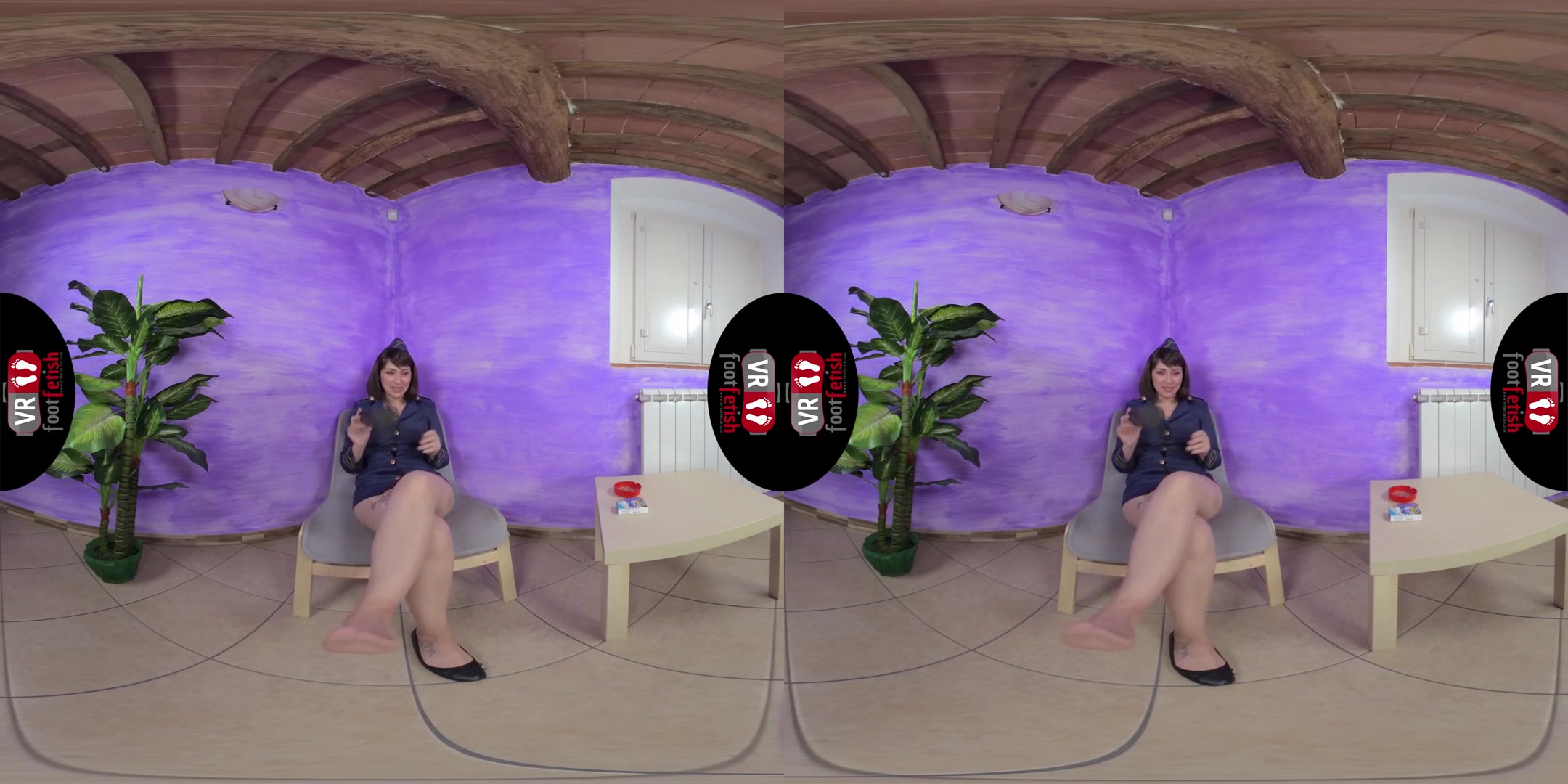 Stunning Flight Attendant Ammalia Sniffs Her Smelly Feet - Leg and Stocking Fetish VR Solo