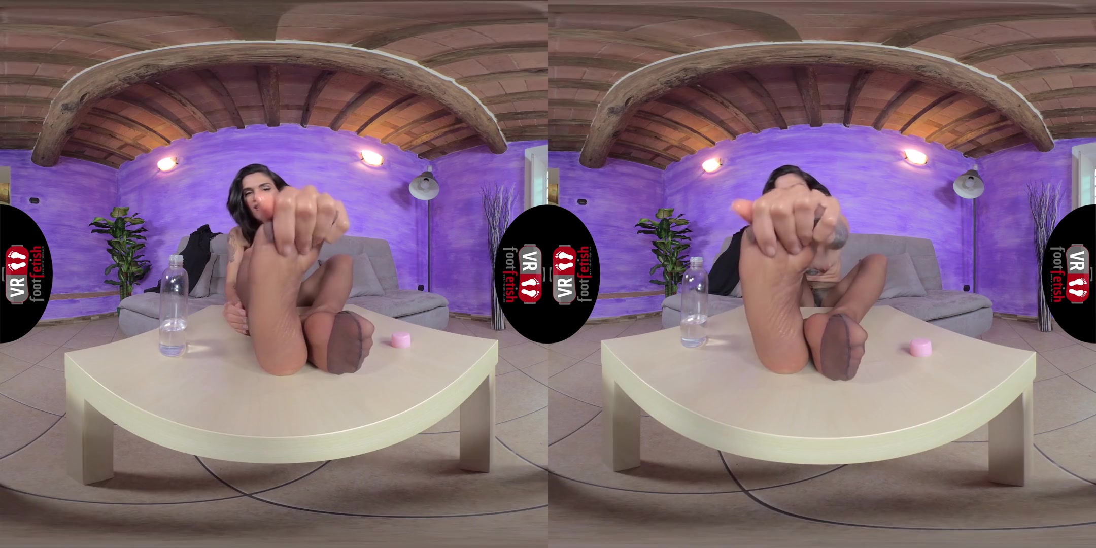Stunning Chiara Pours Some Oil On Her Silky Smooth Nyloned Feet - Amazing Leg and Foot Fetish VR with Chiara