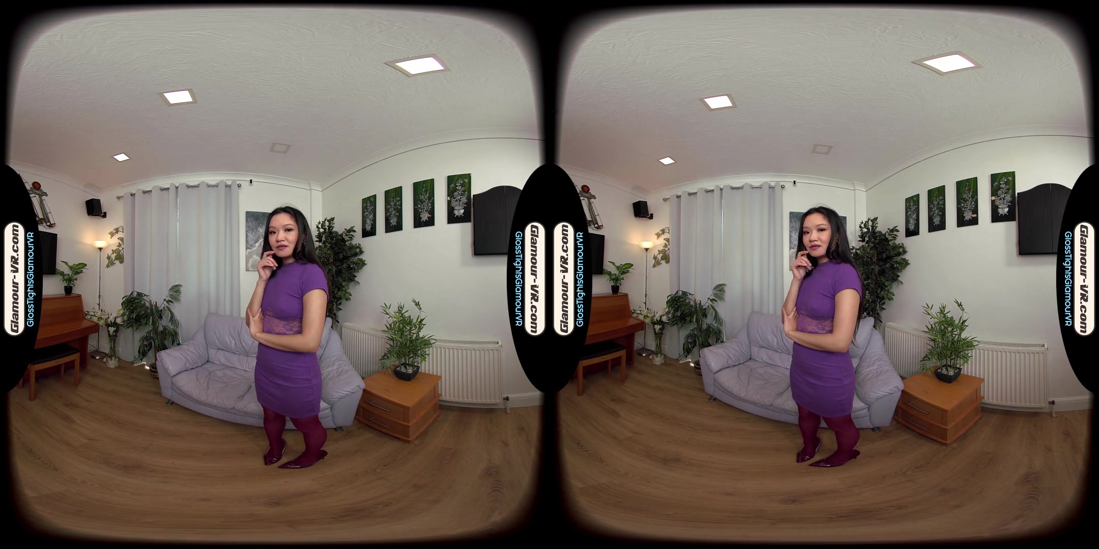 Louisa Lu Purple Dress With Crotchless Glossy Legwear Provides Unexpected Secret Treat - 8k Vr