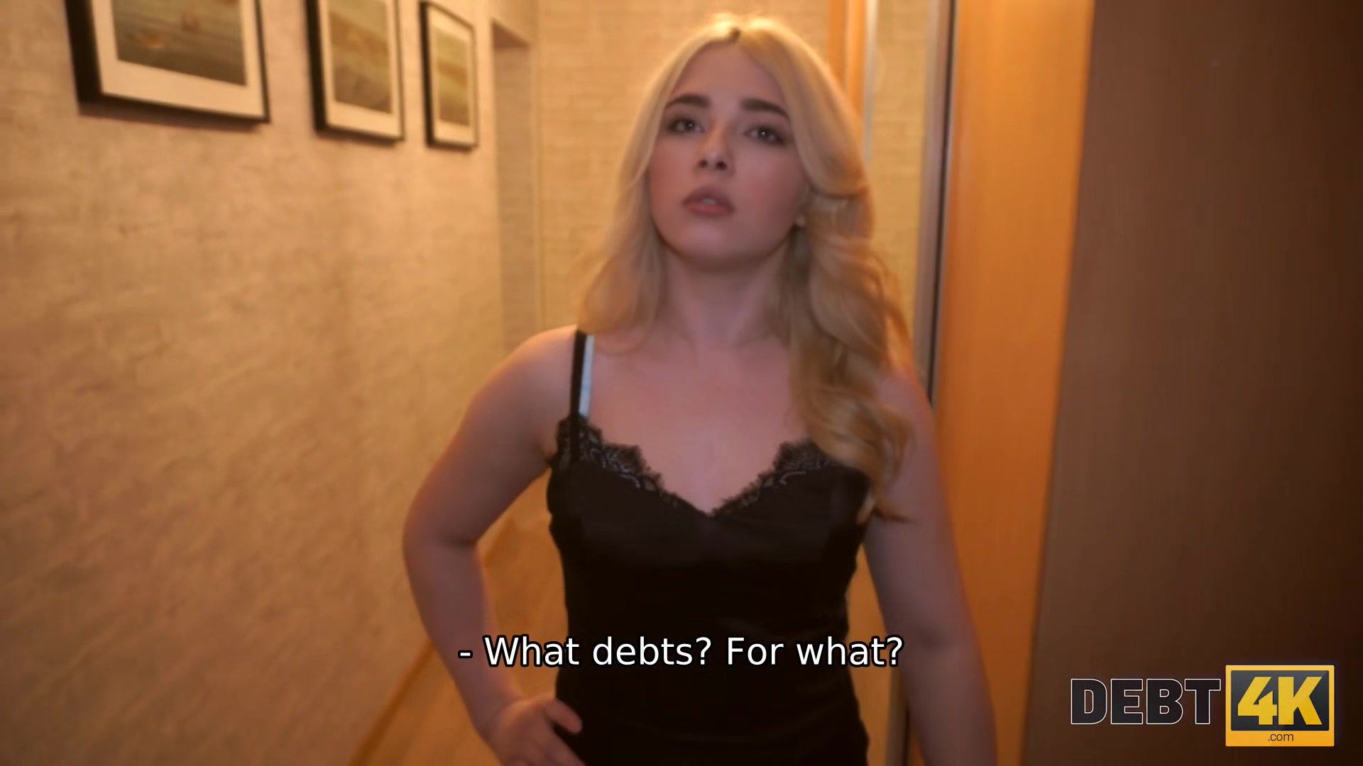 DEBT4k. Bimbo blonde dragged into an affair with perverted collector