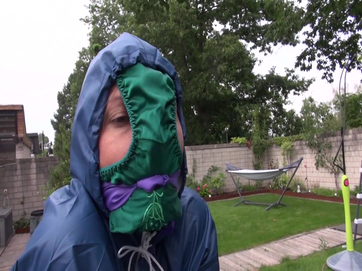 Watch Sandra Beeing Bound, Gagged With A Pantyhood In Her Oldschool Rainsuit