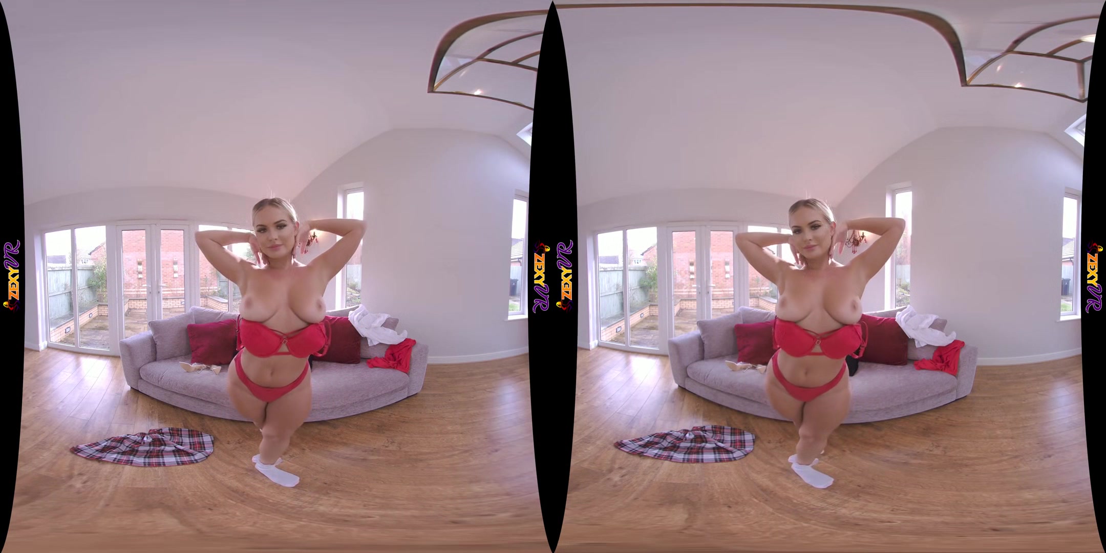 Under My Skirt - Big Tits Blonde Striptease - SexLikeReal