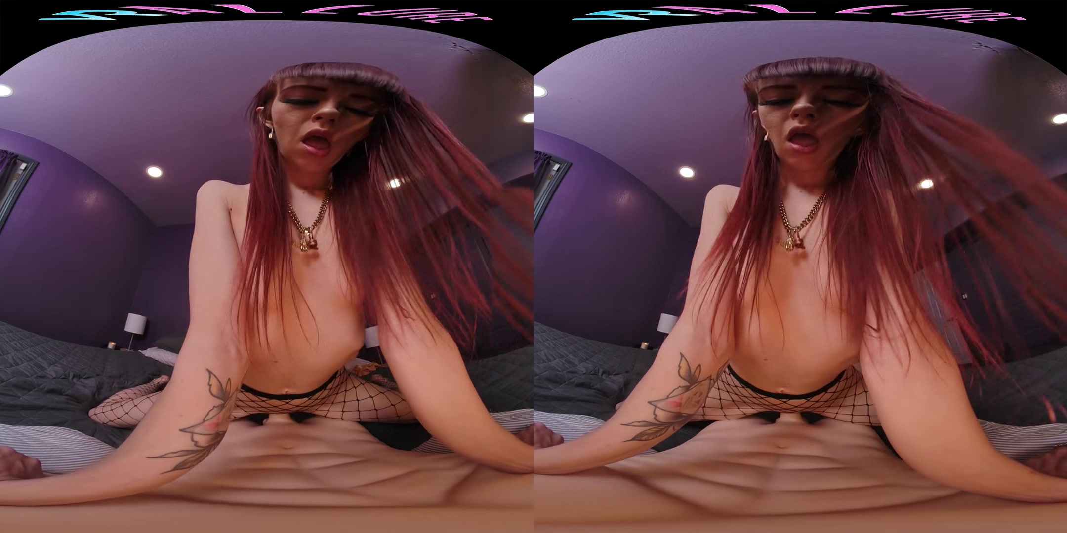 Tiny redhead rides her male sex doll in virtual reality