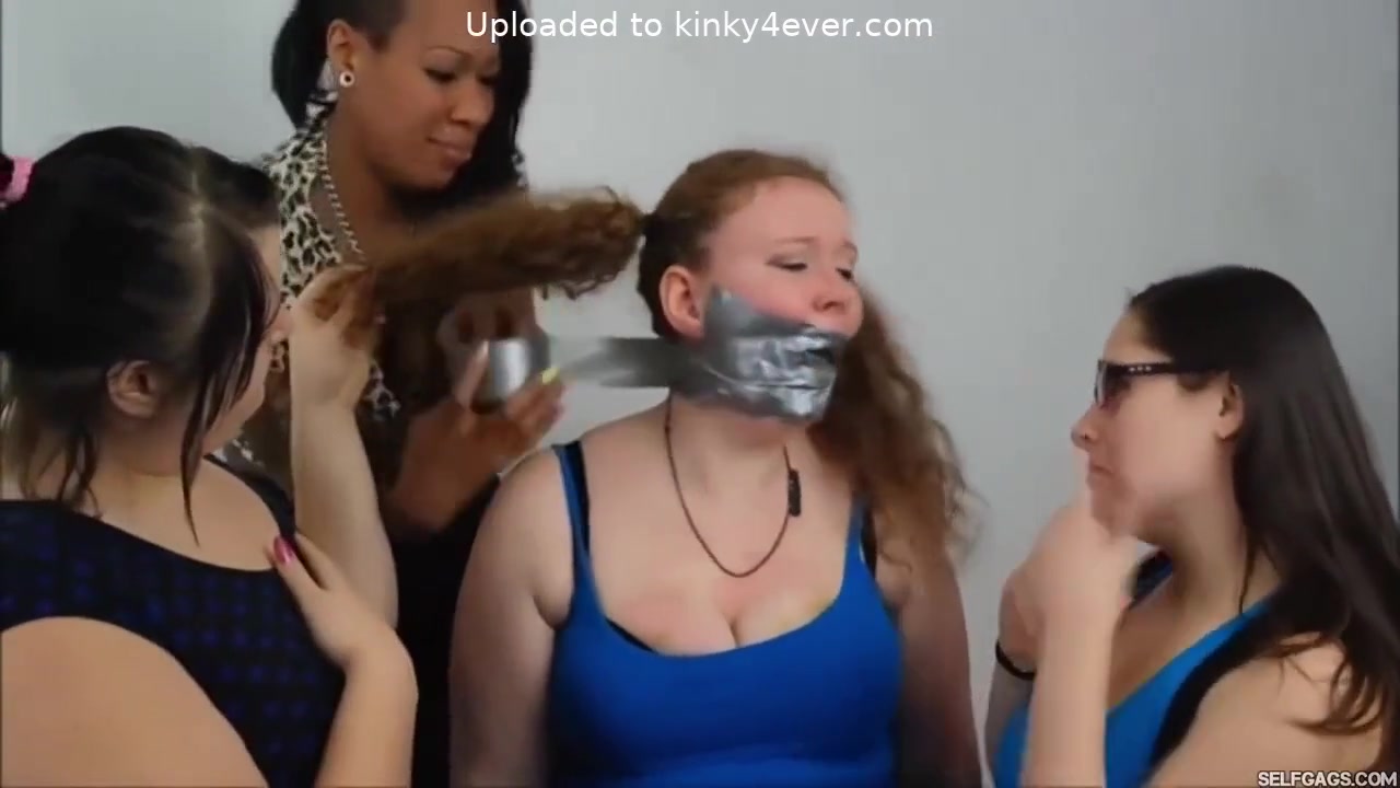 Thick Redheaded Bondage Slut Heavily Gagged By Three Lezdom