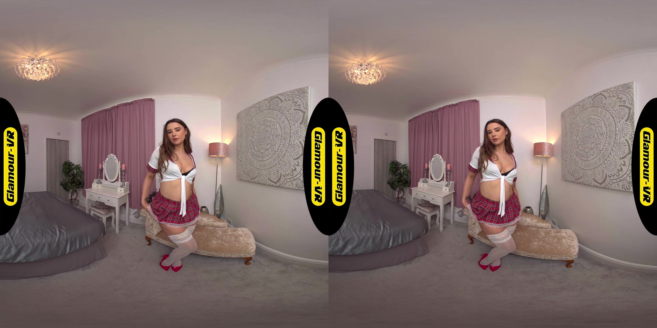 Sophie B College Uniform Cosplay With White Holdup Stockings Tease - 8k Vr