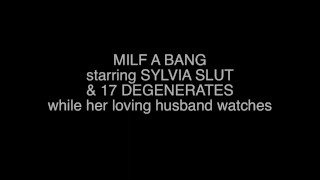 Housewife Sylvia gangbanged by a large group and cum covered
