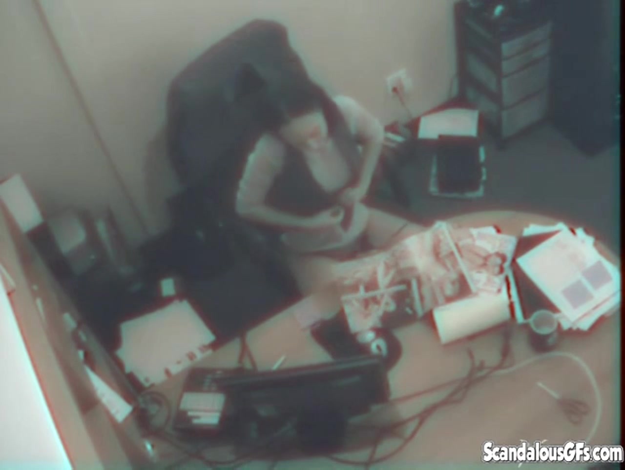 Busty office solo slut masturbates