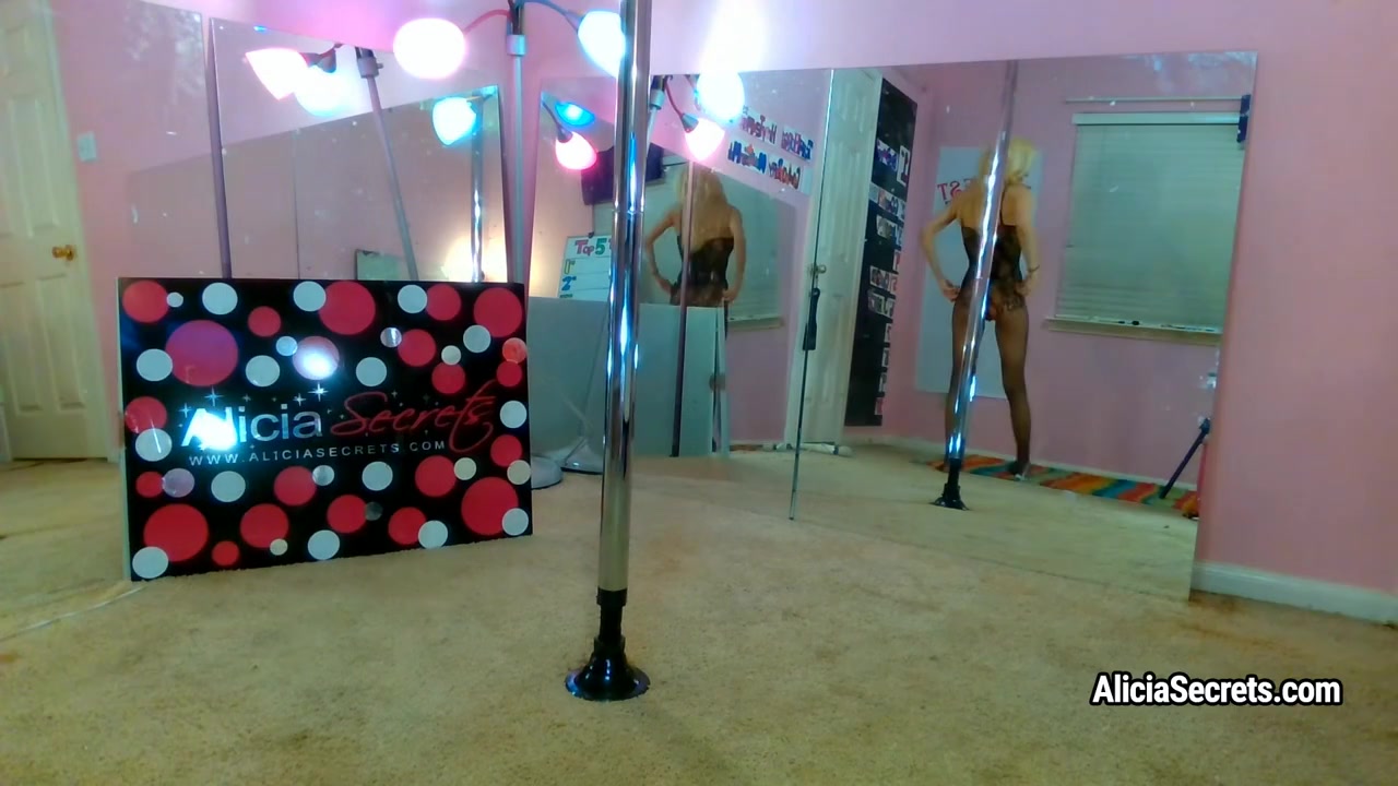 Alicia Secrets in fishnets suit masturbates after dancing on pylon