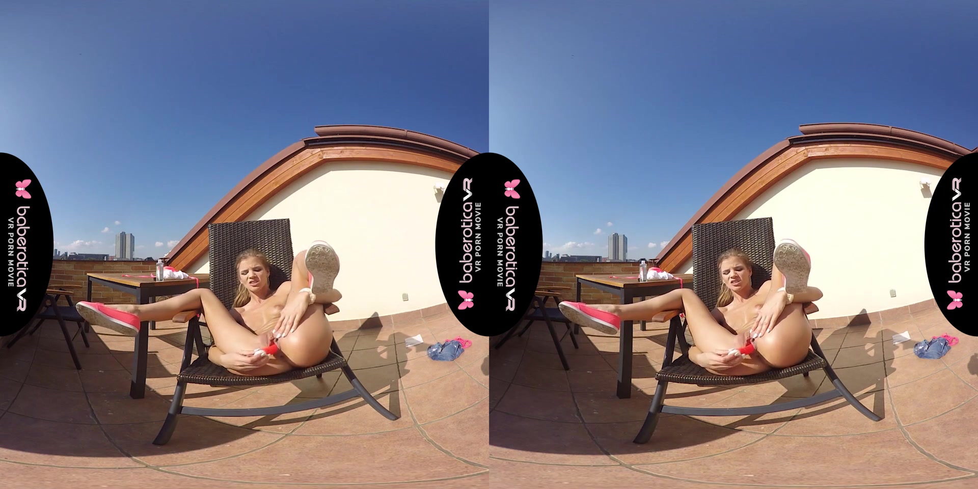 Blonde Sarah Kay has such a big orgasm on the balcony - BaberoticaVR