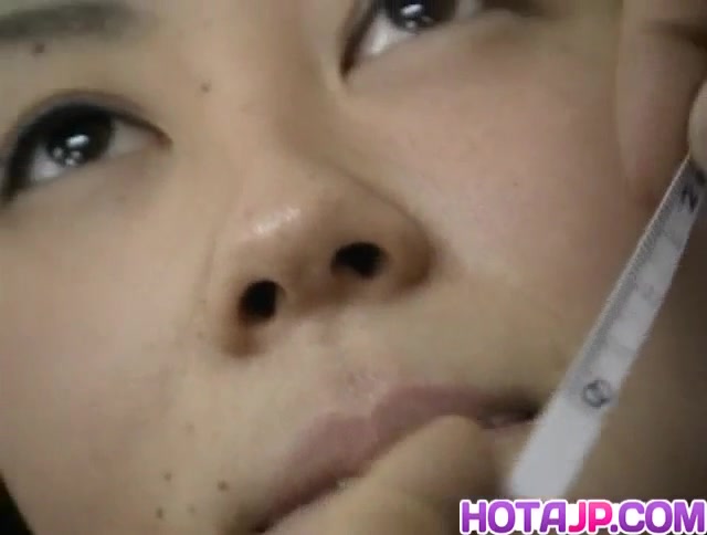 Rie Takasaka has hairy slit fucked with vibrator at medical check