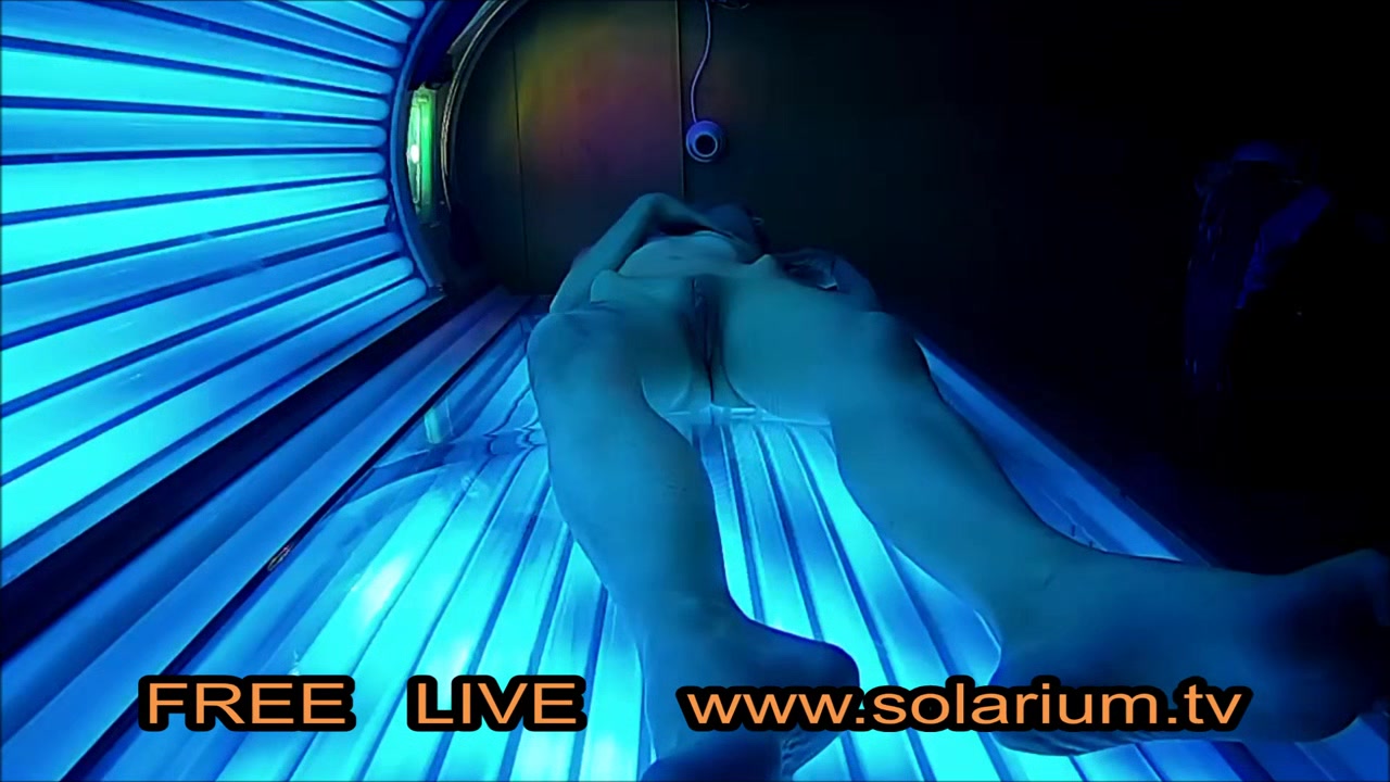 Solarium Blonde teen 18+ fingers herself in the Public solarium